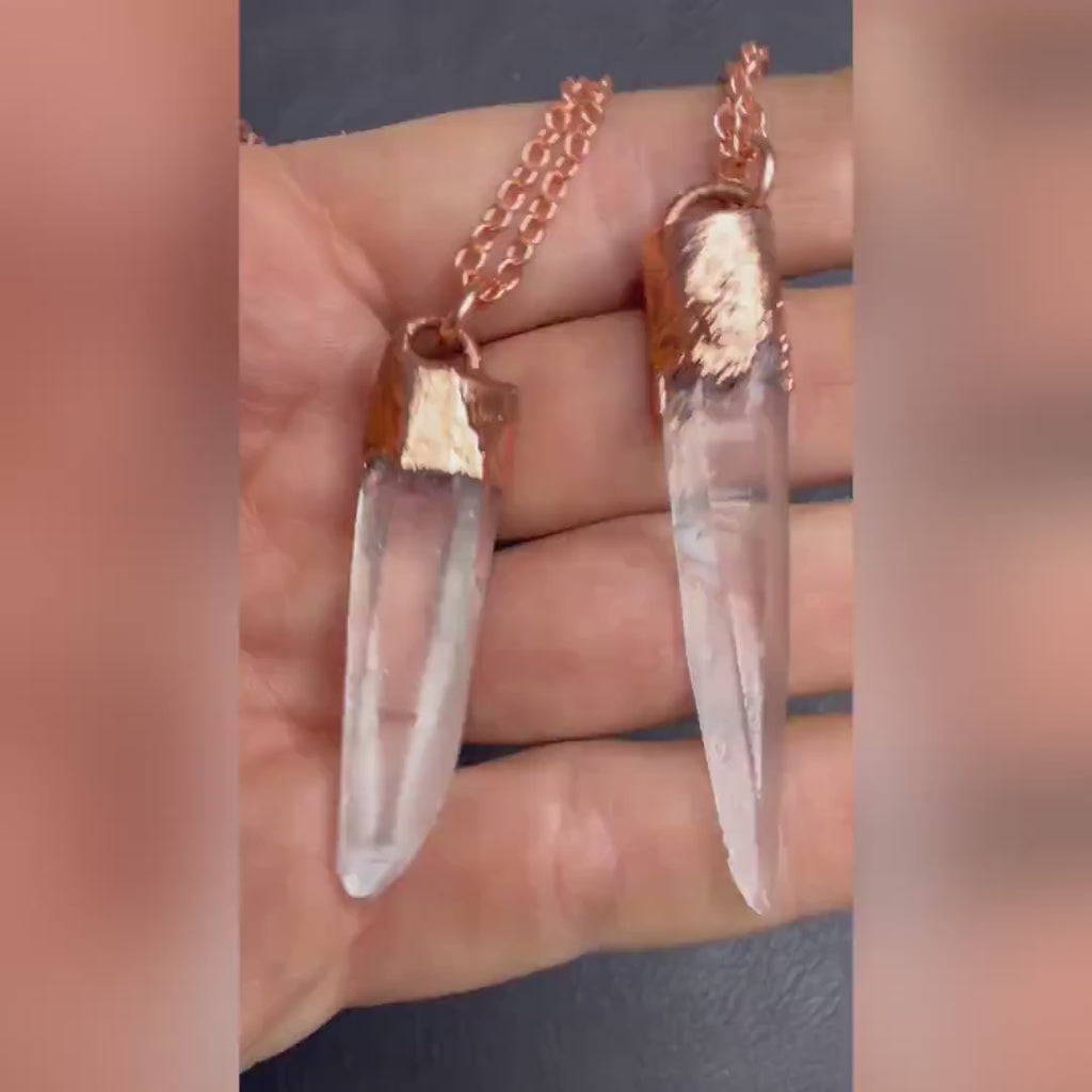 Lemurian Quartz Point Electroformed Copper Necklace- Raw Stone Necklace
