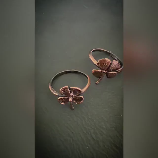 Electroformed Copper Four Leaf Clover Ring – Genuine Preserved Clover