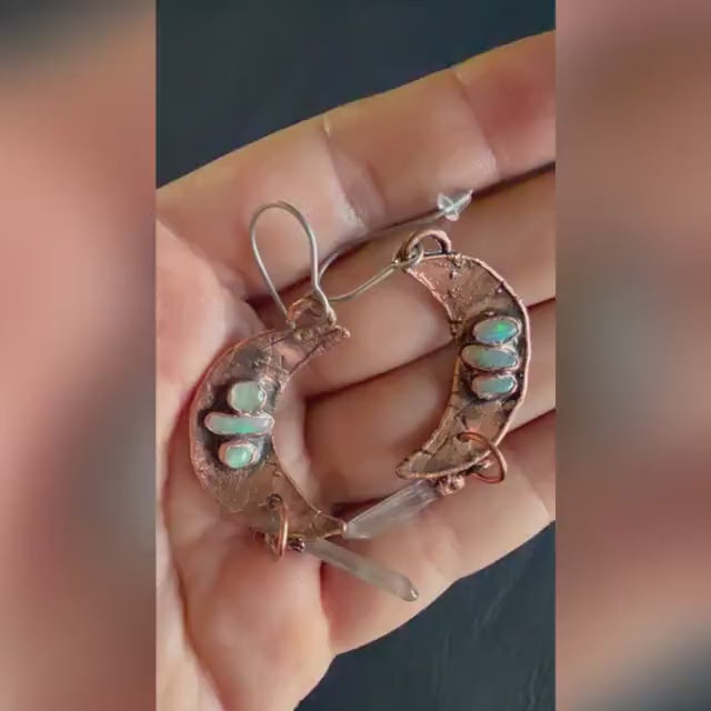 Opal Moon Dangle Earrings