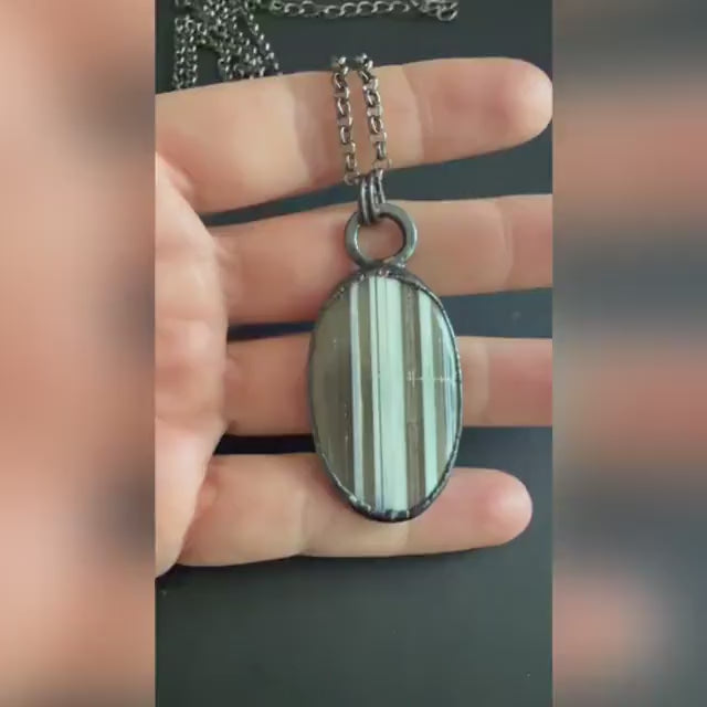 Zebra Jasper Necklace | Striped Black Gemstone Pendant | Electroformed Handmade Jewelry | Boho Layering Necklace
