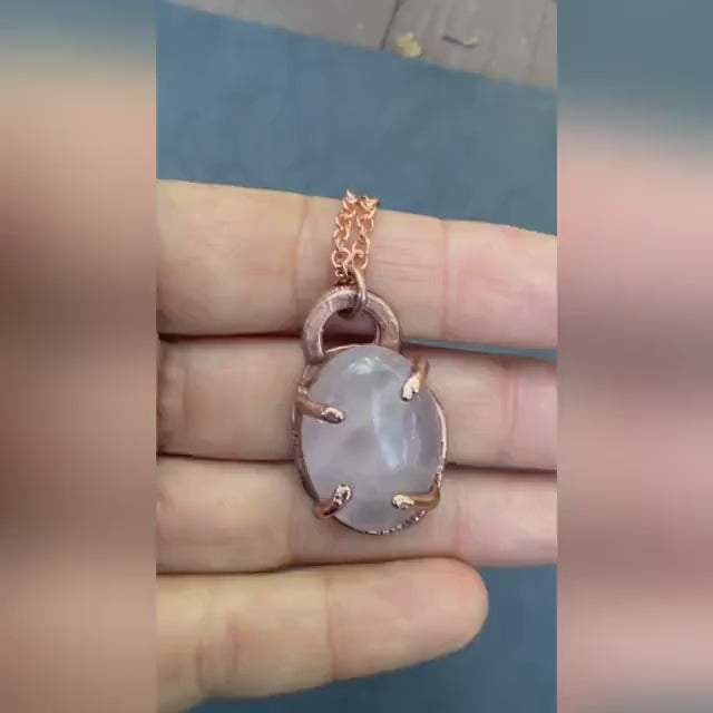 Rose Quartz Prong Pendant Necklace – Electroformed in Pure Copper