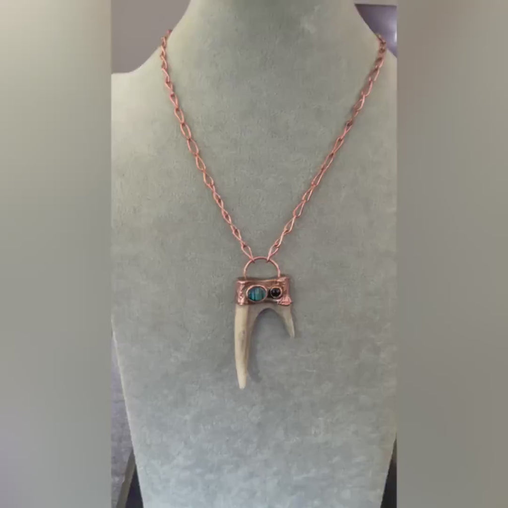 Antler Necklace with Labradorite & Obsidian