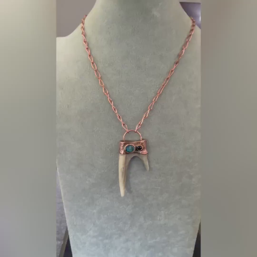 Antler Necklace with Labradorite & Obsidian