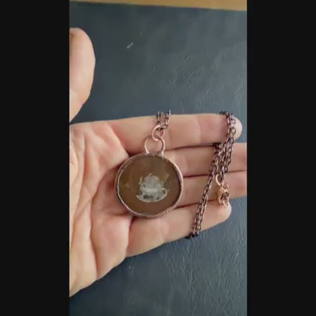 Ammonite Fossil Necklace | Electroformed Copper Pendant | Handmade Ancient Fossil Jewelry | Boho Spiral Necklace