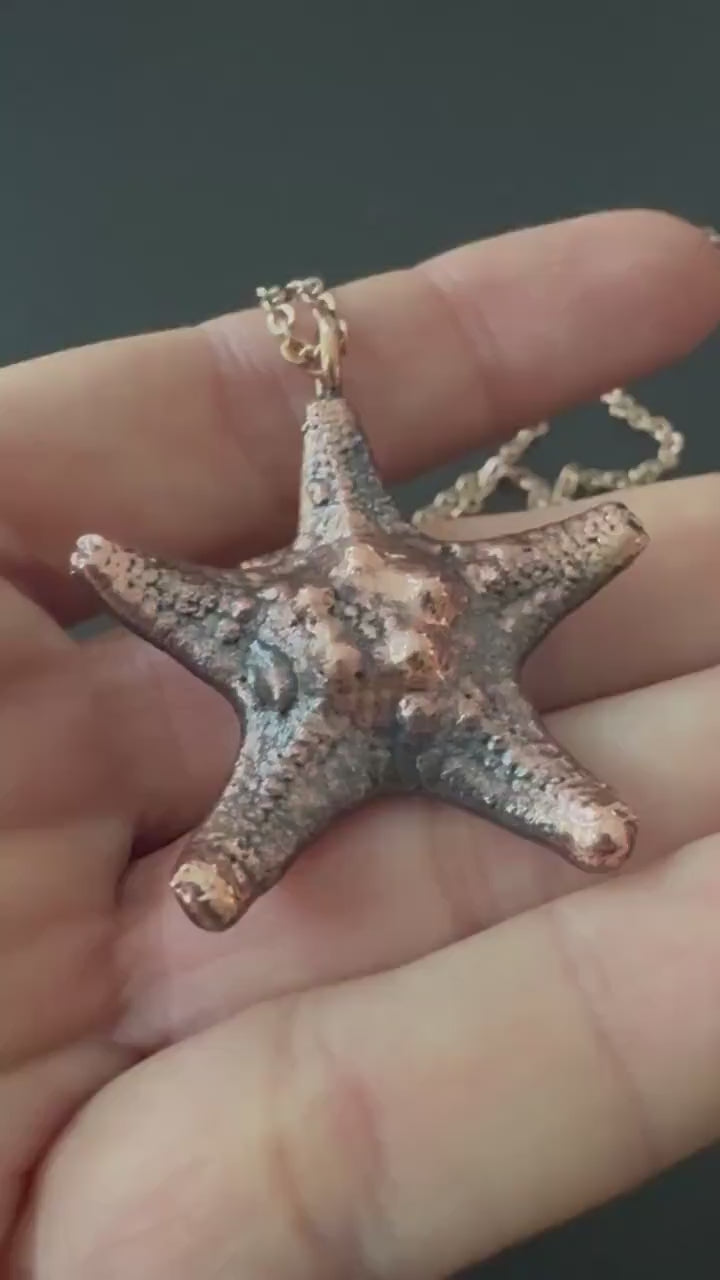 Electroformed Starfish Necklace: Rose Gold Chain, Coastal Jewelry