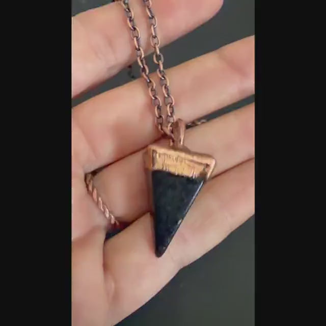 Black Obsidian Point Necklace | Electroformed Copper Pendant | Handmade Crystal Necklace | Boho Protection Jewelry