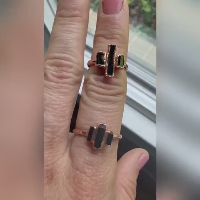 Black Tourmaline Three Stone Ring
