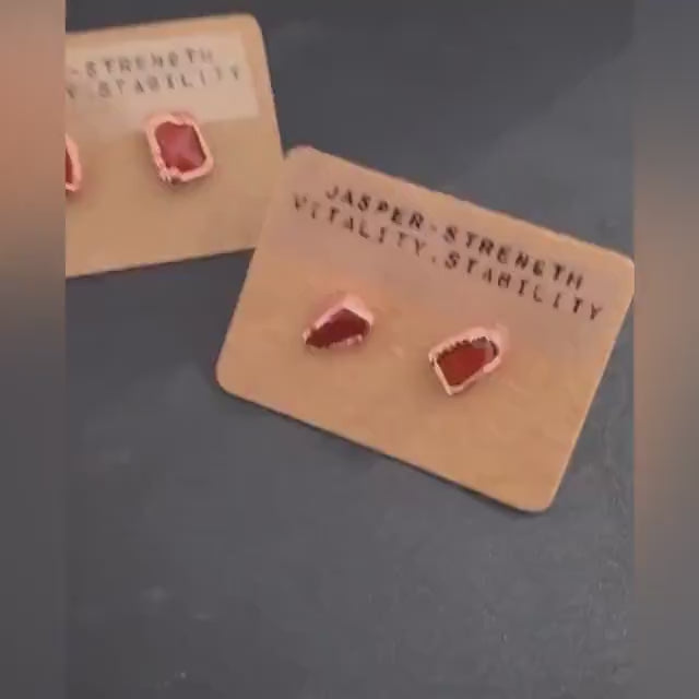 Red Jasper Birthstone Earrings / Dainty Red Copper Studs / Electroformed Jewelry