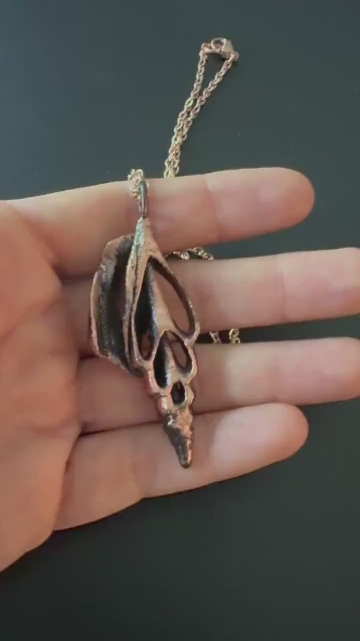 Electroformed Seashell Necklace: Copper-Plated Beach Pendant, Rose Gold Chain