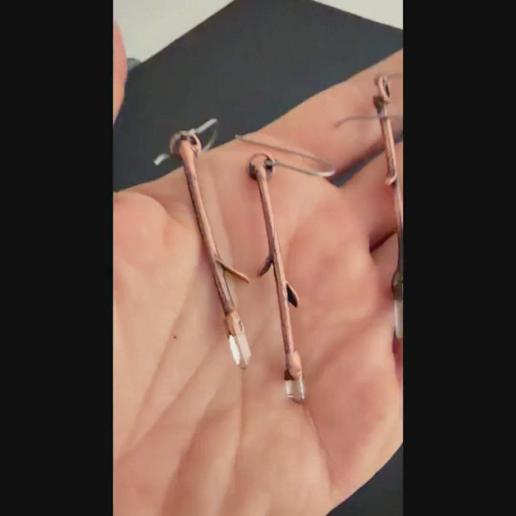 Twig Earrings with Raw Quartz | Real Branch Electroformed Copper Dangle Earrings | Handmade Boho Nature Jewelry