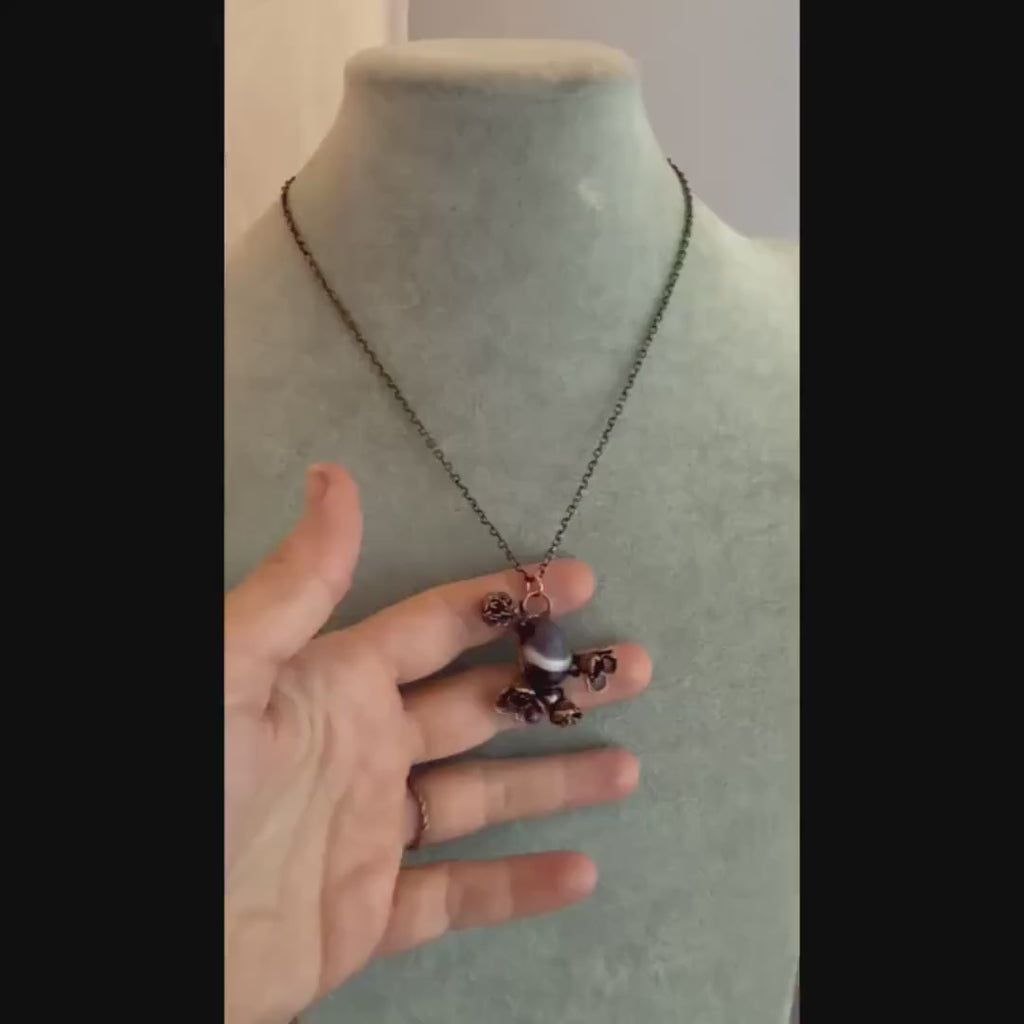 Chevron Amethyst Botanical Necklace | Real Flowers Electroformed in Copper | Handmade Crystal Jewelry | Boho Nature Necklace