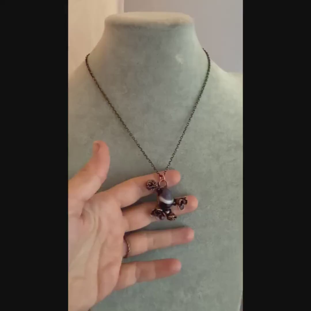 Chevron Amethyst Botanical Necklace | Real Flowers Electroformed in Copper | Handmade Crystal Jewelry | Boho Nature Necklace