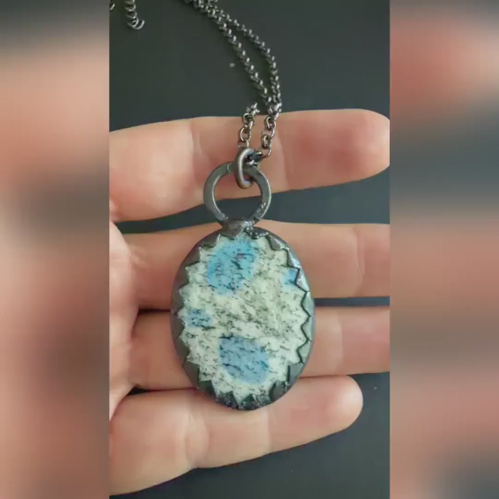 K2 Jasper Stone Necklace | Electroformed Handmade Crystal Jewelry | Boho Blue Gemstone Necklace