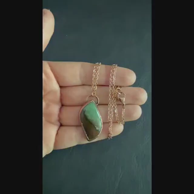 Chrysoprase Necklace | Electroformed Copper Pendant | Handmade Green Gemstone Jewelry | Boho Heart Healing Gift