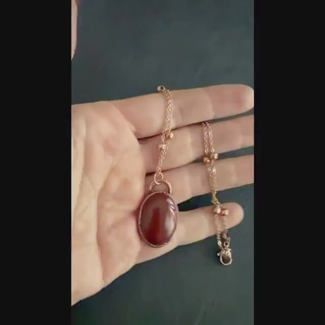 Red Agate Necklace | Electroformed Copper Pendant | Handmade Gemstone Jewelry | Boho Grounding Crystal Gift