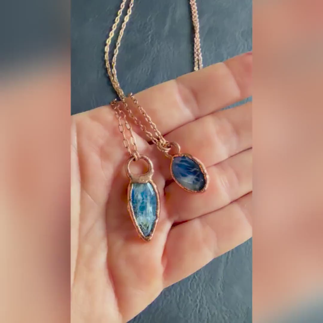 Electroformed Blue Kyanite Copper Pendant Necklace | Rose Gold Chain Jewelry