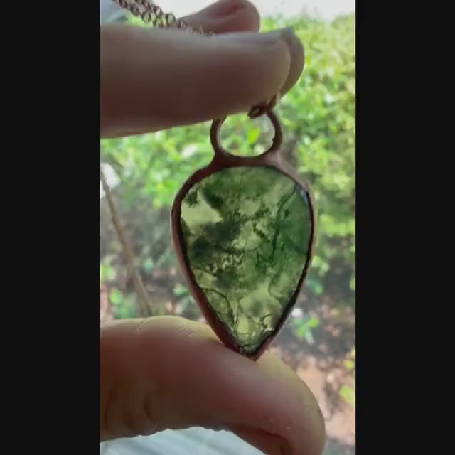 Moss Agate Necklace | Electroformed Copper Pendant | Handmade Crystal Jewelry | Boho Nature Necklace