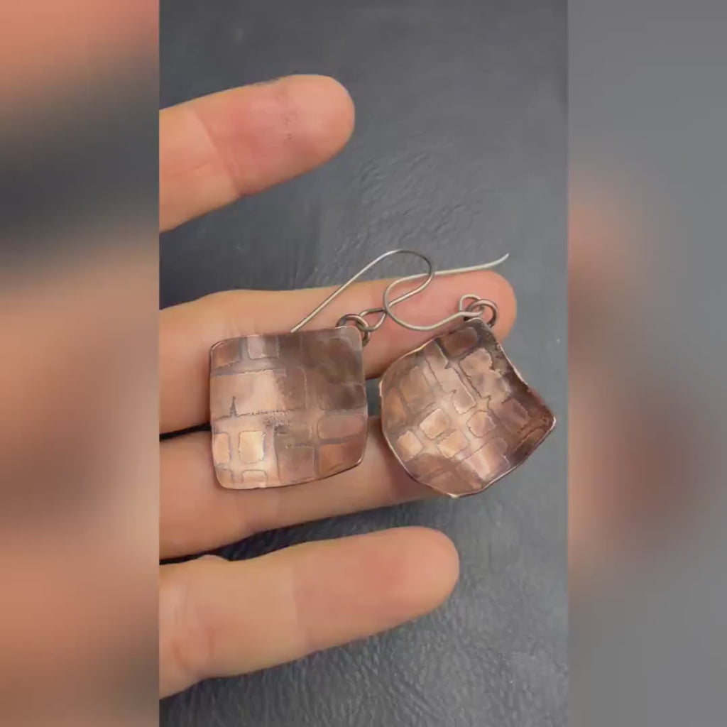 Copper Electro-Etched Dangle Earrings