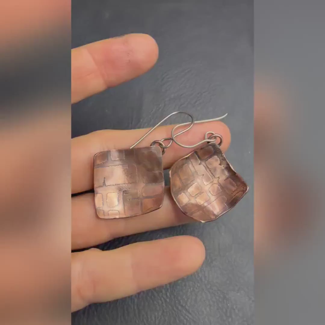 Copper Electro-Etched Dangle Earrings