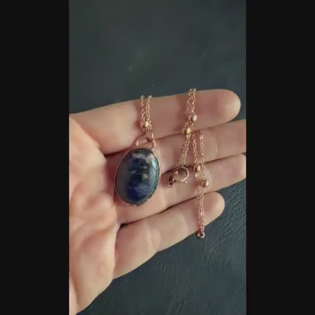 Sodalite Necklace | Electroformed Copper Pendant | Handmade Blue Gemstone Jewelry | Boho Truth Crystal Gift