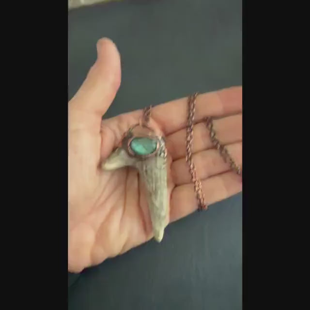 Labradorite & Obsidian Antler Necklace | Electroformed Copper Deer Antler Pendant | Handmade Boho Crystal Jewelry | Witchy Gift