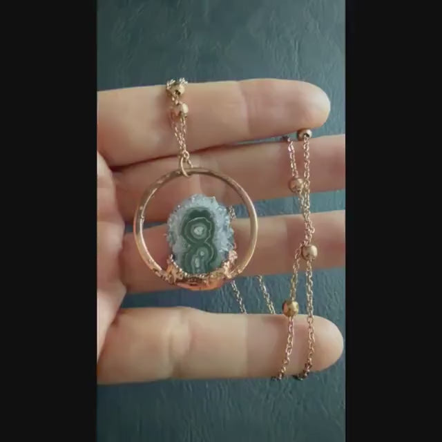 Amethyst Stalactite Slice Necklace | Electroformed Copper Hoop Pendant | Handmade Druzy Crystal Jewelry | Boho Gift