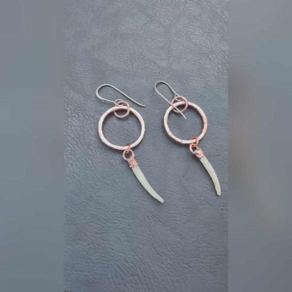 Copper Hoop with Tusk Shell Dangles Earrings