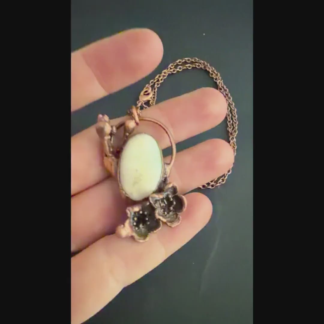 Solar Quartz Real Flower Necklace | Electroformed Copper Botanical Pendant | Handmade Crystal Jewelry | Boho Nature Necklace