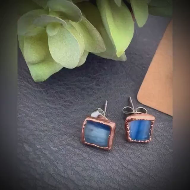 Kyanite Copper Stud Earrings: Raw Birthstone Jewelry
