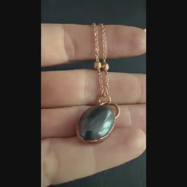 Hematite Necklace | Electroformed Copper Pendant | Handmade Grounding Crystal Jewelry | Boho Protection Gift