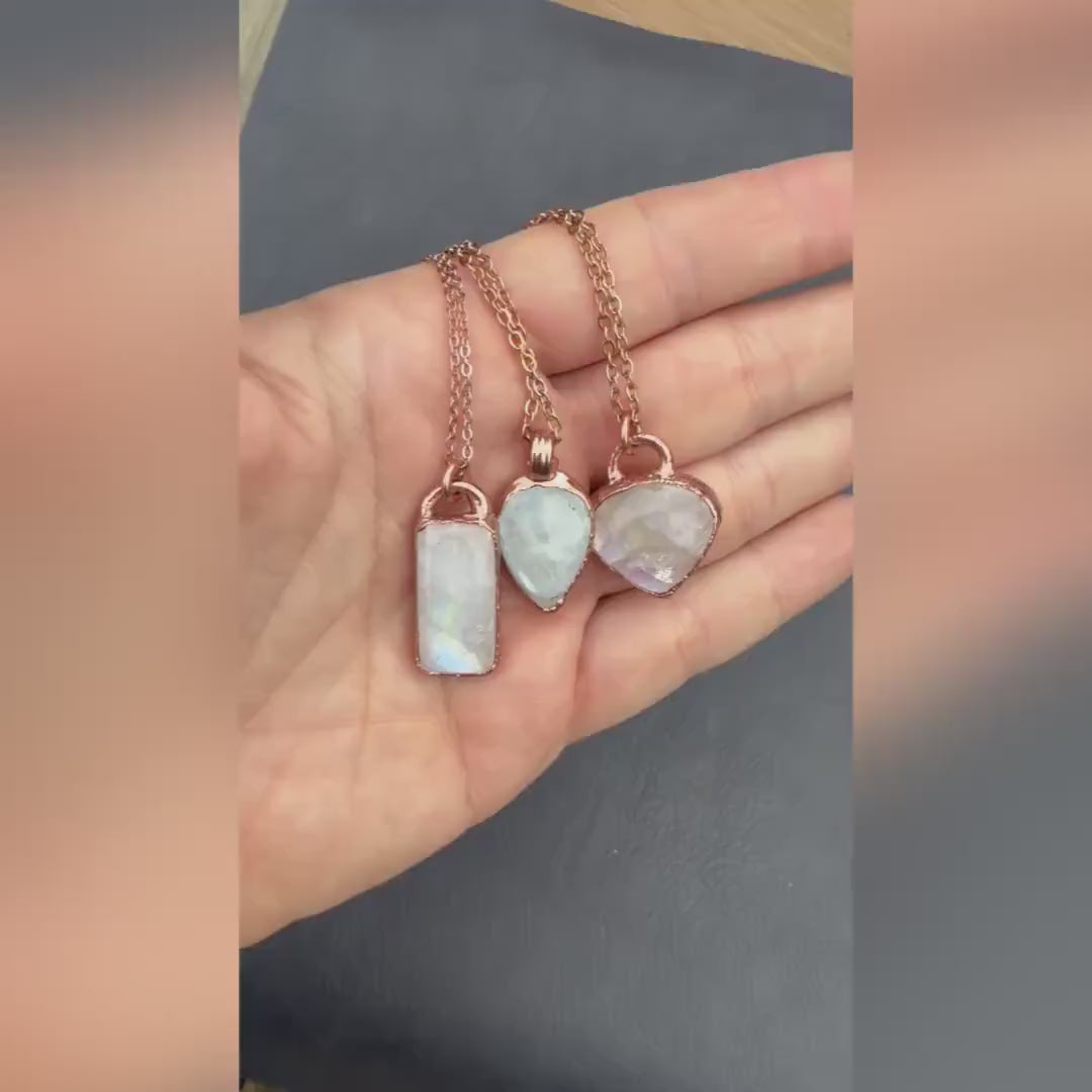 Moonstone Necklace / June Birthstone Rose Cut Crystal Necklace / Electroformed Jewelry