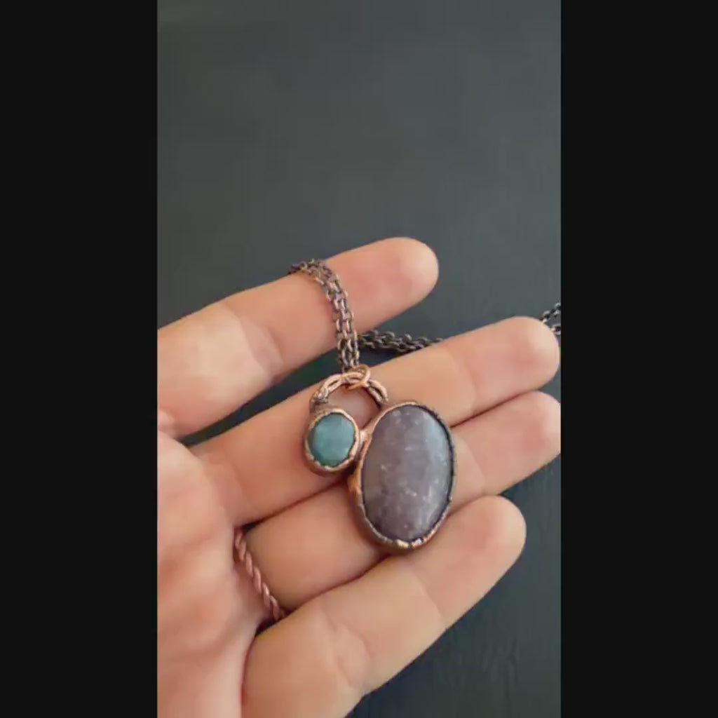 Strawberry Quartz & Labradorite Necklace | Electroformed Copper Pendant | Handmade Crystal Jewelry | Boho Pink Gemstone Necklace