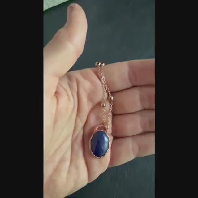 Lapis Lazuli Necklace | Electroformed Copper Pendant | Handmade Blue Gemstone Jewelry | Boho Wisdom Crystal Gift