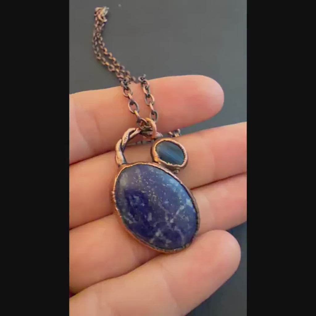 Sodalite & Labradorite Copper Necklace | Electroformed Blue Gemstone Pendant | Handmade Crystal Jewelry | Boho Necklace