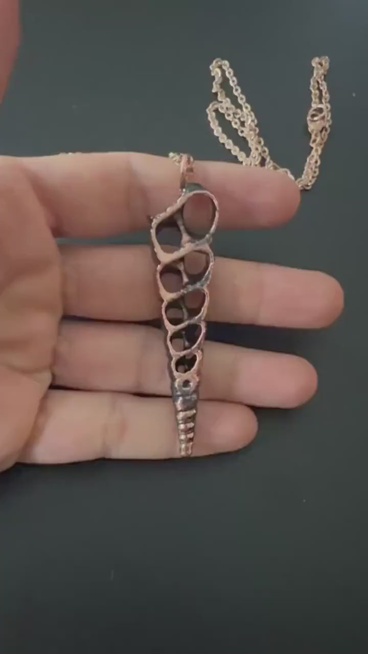 Electroformed Seashell Necklace: Copper Coastal Pendant, Rose Gold Chain