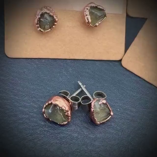 Labradorite Earrings / Copper Studs / Electroformed Jewelry