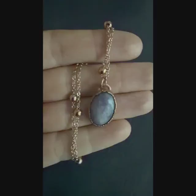 Lepidolite Necklace | Electroformed Copper Pendant | Handmade Lilac Gemstone Jewelry | Boho Calming Crystal Gift