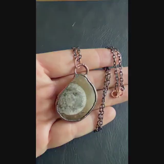Ammonite Fossil Necklace | Electroformed Copper Pendant | Handmade Ancient Fossil Jewelry | Boho Spiral Necklace