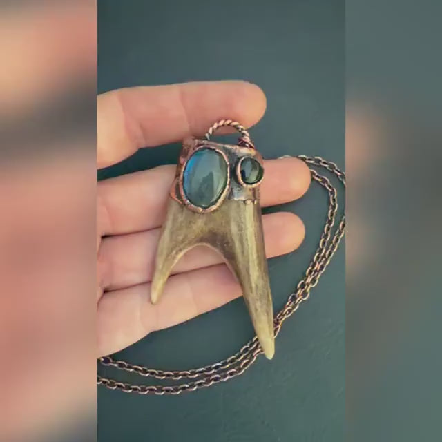 Antler Necklace with Labradorite & Obsidian